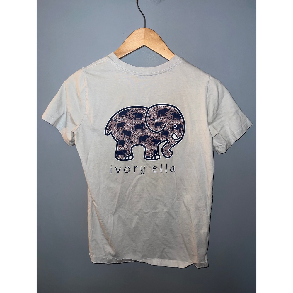 Ivory Ella Womens XS Light Blue Short Sleeve Pocket Elephant Graphic T-Shirt